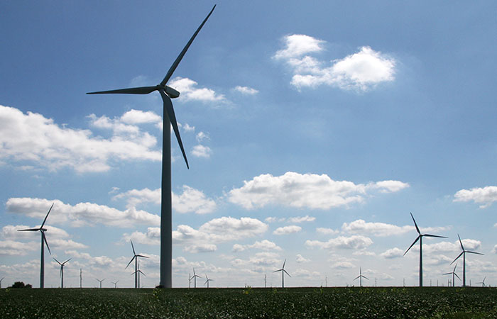Wind turbine in a field.